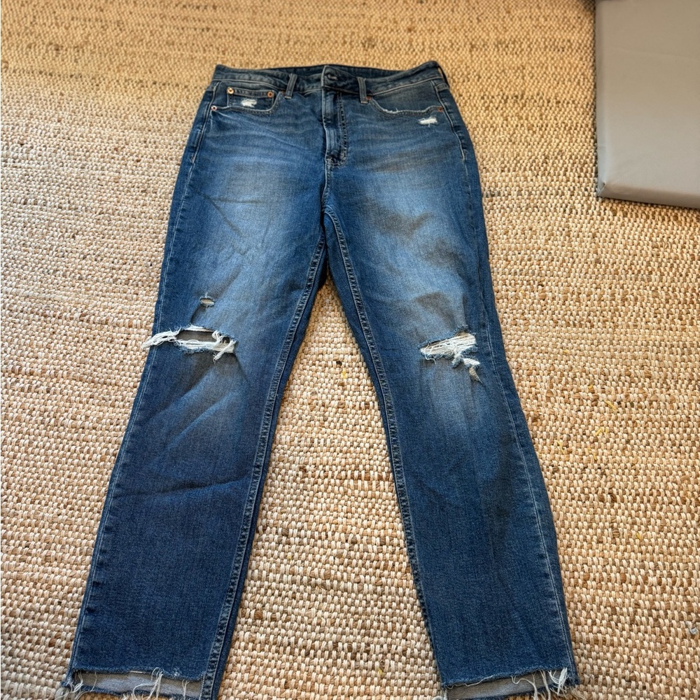 GAP Women's Straight Leg Distressed Blue Jeans